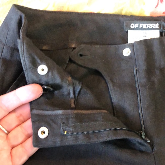 GF FERRE size EU 26 / 40 Classic Ink Black Slim Trouser LOGO Silver Buttons $279 - Picture 12 of 16